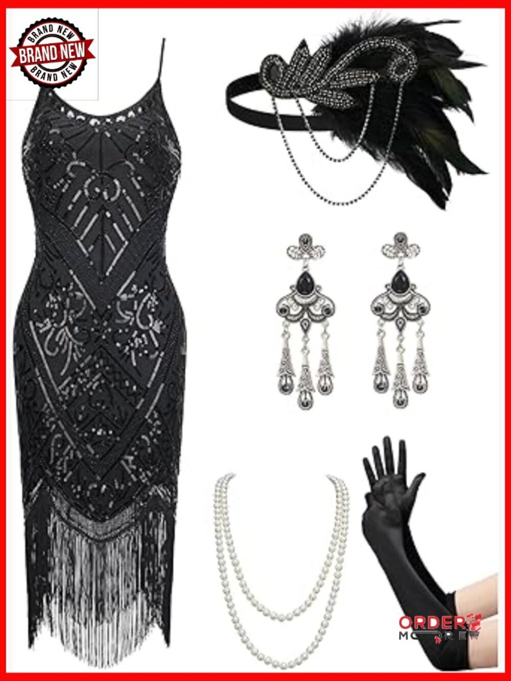 Sequin Fringe Flapper Dress 1920s Gatsby Cocktail Party Costume Large